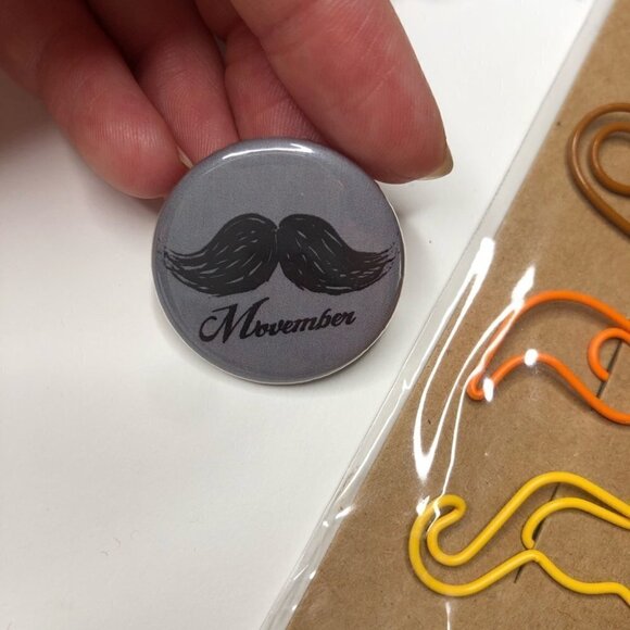 MOUSTACHE Lover BUNDLE - Scarf Erasers Coasters Pin Ring Steering Wheel Cover - Picture 3 of 15